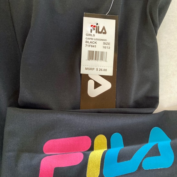 FILA Athletic Sports Leggings Black with Pink Yellow Blue Girls size 10 12 - Picture 3 of 7